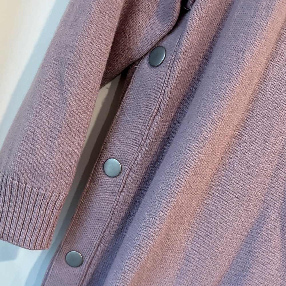 New York and Company Lilac Crew Neck Sweater with Button Accents - Picture 3 of 4